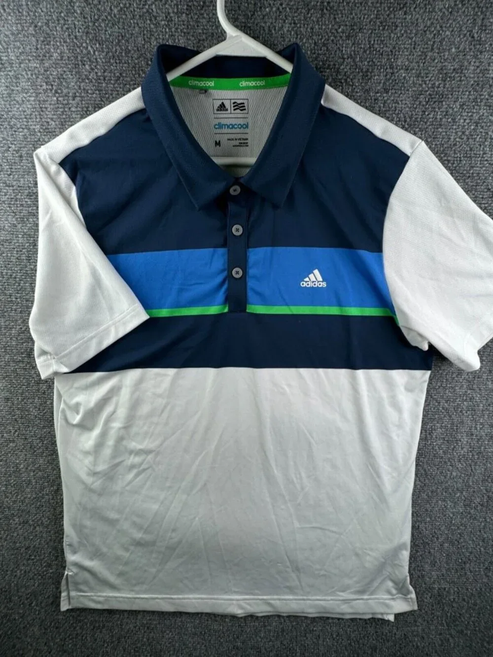 Adidas Climacool Men Polo Shirt Size Medium Casual Short Sleeve Blue White